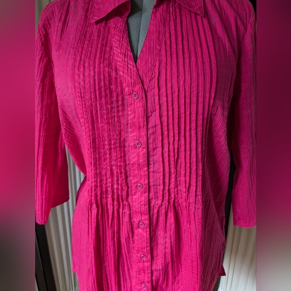 Vintage 00's, Michel Antoni, pink, 3/4 sleeves, button down, long, blouse. - Picture 3 of 13